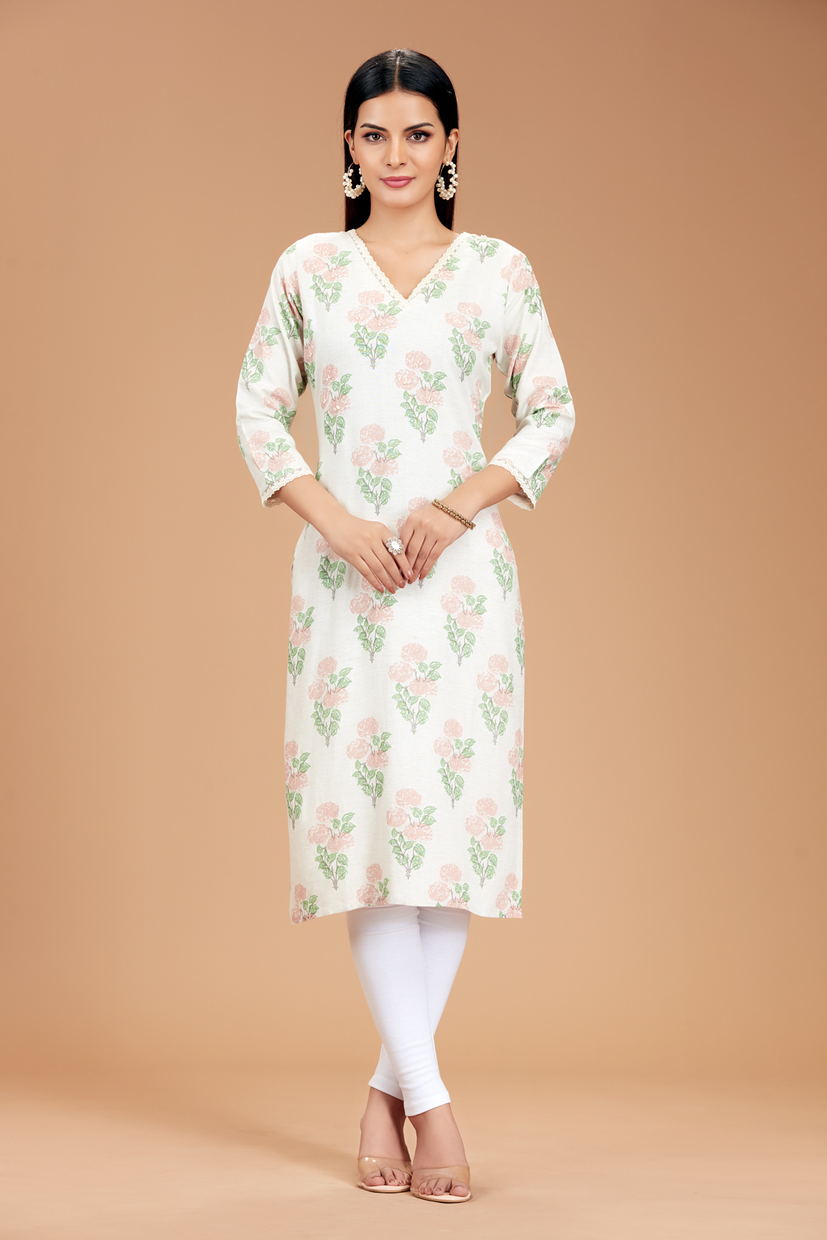  Off White Printed Straight Kurti